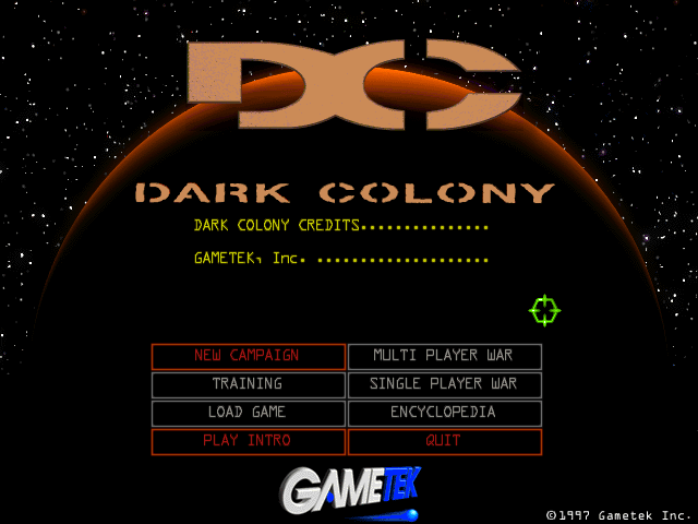 Dark Colony (Covermount Demo Version) (Windows) screenshot: Main menu screen.