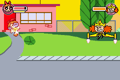 The Powerpuff Girls: Him and Seek (Game Boy Advance) screenshot: The Princess tries to stop Blossom from finding more items