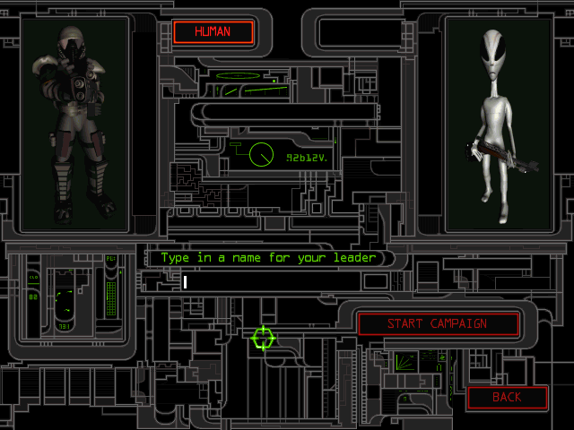 Dark Colony (Covermount Demo Version) (Windows) screenshot: Side selection screen. Only Humans are available in this demo.