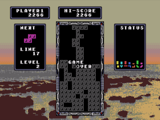 Tetris (Genesis) screenshot: The blocks reached the top. Game over.