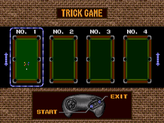 Minnesota Fats: Pool Legend (Genesis) screenshot: In Trick Game Mode, select what trick to try.