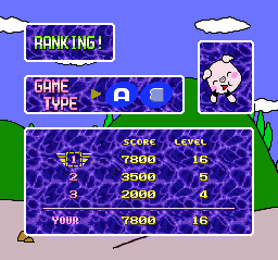 Nontan to Issho: Kuru Kuru Puzzle (SNES) screenshot: Ranking!