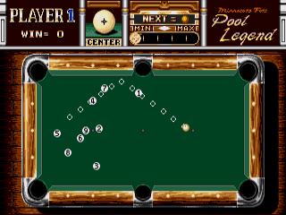 Minnesota Fats: Pool Legend (Genesis) screenshot: Press the B button to see what numbers the balls are.
