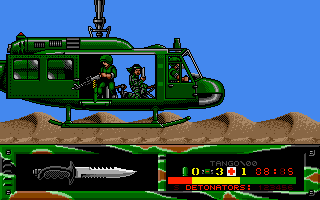 Fire Force (Amiga) screenshot: Arriving on helicopter.