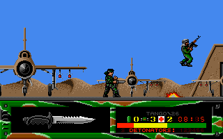 Fire Force (Amiga) screenshot: Using a grenade to kill an enemy.