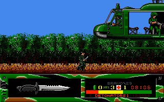 Fire Force (Amiga) screenshot: Friendly helicopter has come to get you home.
