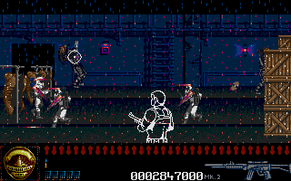 Predator 2 (Atari ST) screenshot: A charming bloody rain in the abattoir