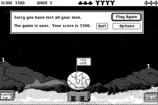 Feathers & Space (Macintosh) screenshot: Game over
