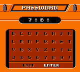 Action Man: Search for Base X (Game Boy Color) screenshot: Password screen