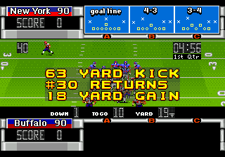 John Madden Football '93: Championship Edition (Genesis) screenshot: The play selection screen.