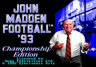 John Madden Football '93: Championship Edition (Genesis) screenshot: Title screen.