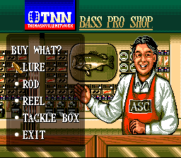 TNN Bass Tournament of Champions (SNES) screenshot: At the Bass Pro Shop