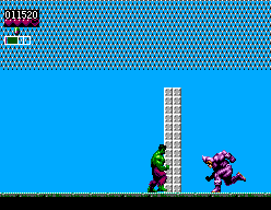 The Incredible Hulk (SEGA Master System) screenshot: Facing off again Rhino.