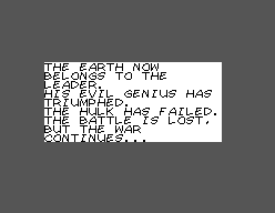 The Incredible Hulk (SEGA Master System) screenshot: I didn't continue. The Leader rules the Earth.