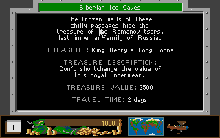 Disney's Duck Tales: The Quest for Gold (Atari ST) screenshot: Location and Treasure details