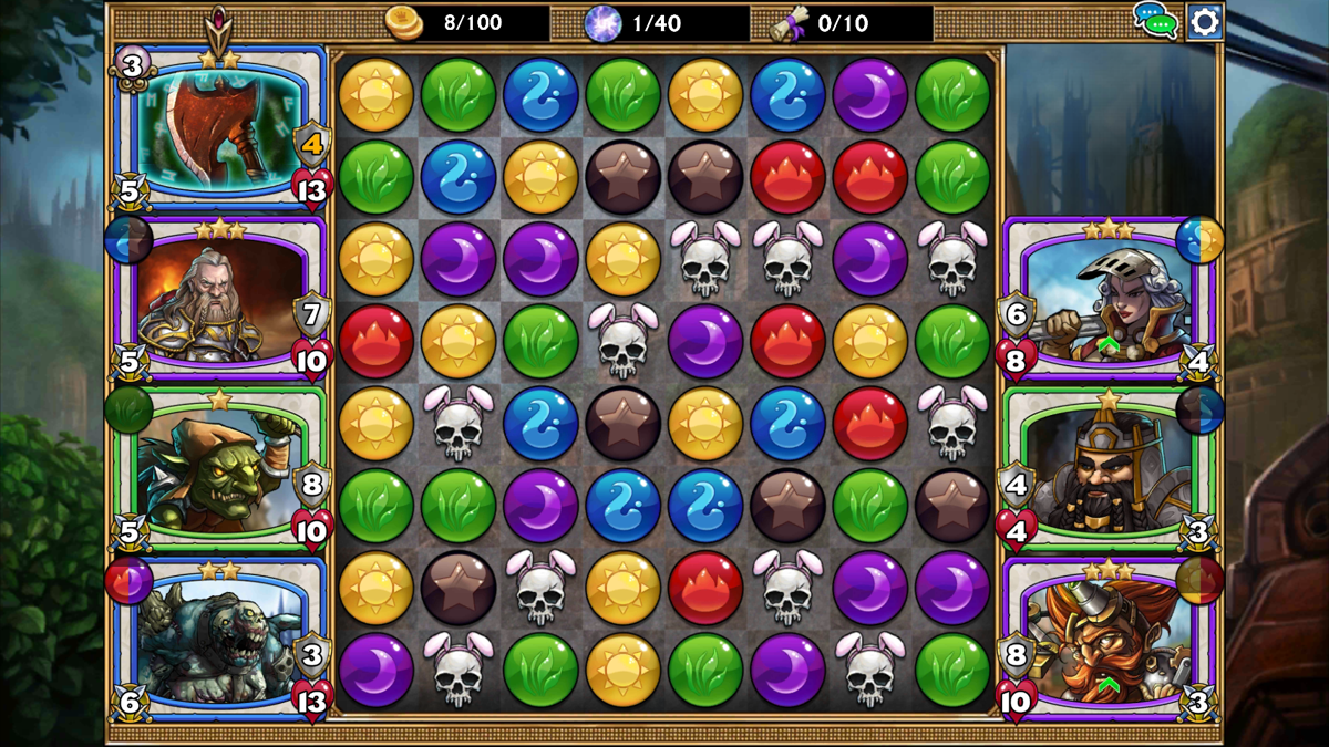 Gems of War (Android) screenshot: The axe skill is ready.