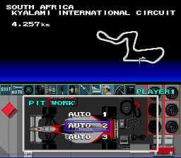 F1 Pole Position (SNES) screenshot: Choose the type of pit work