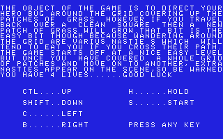Grid Bug (Mattel Aquarius) screenshot: Instructions