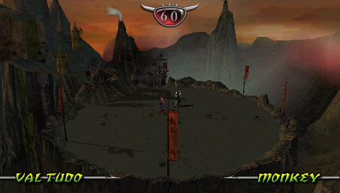Mortal Kombat: Unchained (PSP) screenshot: Nightwolf vs Noob Saibot and Smoke (sort of a double character here)