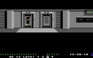 Project Firestart (Commodore 64) screenshot: Use elevators to travel between different floors.