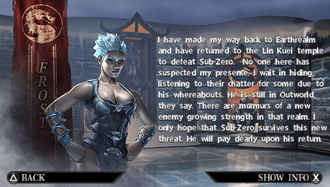 Mortal Kombat: Unchained (PSP) screenshot: Fighter bio