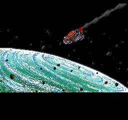 Cosmic Fantasy: Bōken Shōnen Yū (TurboGrafx CD) screenshot: Yuu's spaceship crashes on the planet Nog!