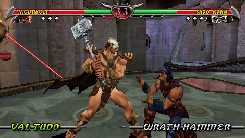 Mortal Kombat: Unchained (PSP) screenshot: "Shao Kahn, please mate, please no no no"