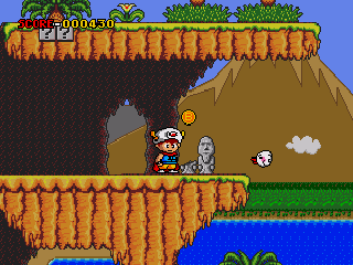 Magical Hat no Buttobi Turbo! Daibōken (Genesis) screenshot: You can break the statues to find things.