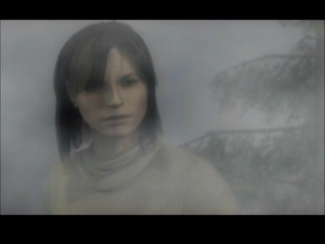 Silent Hill 2: Restless Dreams (PlayStation 2) screenshot: Meeting Angela on Silent Hill's cemetery