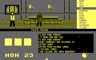 The Mystery of Arkham Manor (Amstrad CPC) screenshot: Colonel has been murdered... I can't believe this. He told strange things were happening.