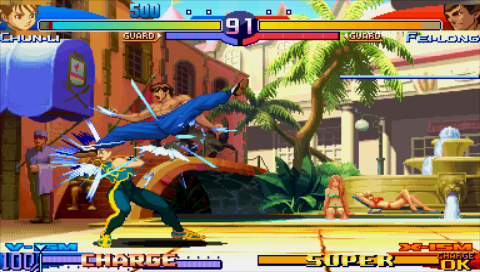 Street Fighter Alpha 3 Max (PSP) screenshot: Chun-Li vs Fei-Long