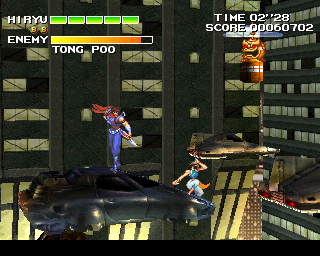 Strider 2 (PlayStation) screenshot: Fight on the flying cars