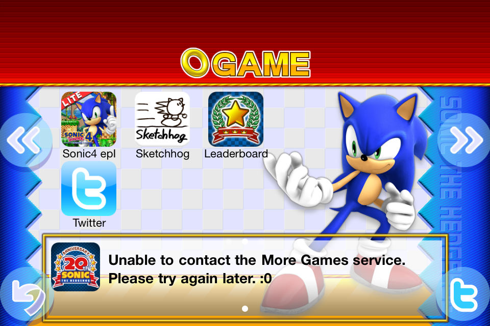 Sonic 20th Anniversary (iPhone) screenshot: Game selection