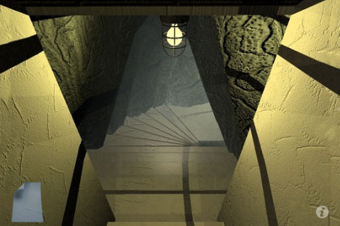 Myst (iPhone) screenshot: Down a secret staircase