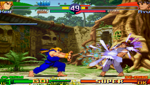 Street Fighter Alpha 3 Max (PSP) screenshot: Ken vs Ryu