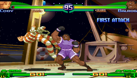 Street Fighter Alpha 3 Max (PSP) screenshot: Cody vs Balrog