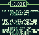 Championship Pool (Game Boy) screenshot: Welcome to the BCA Regional Qualifying Tournament.