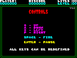 Dingo (ZX Spectrum) screenshot: Controls (original v.).