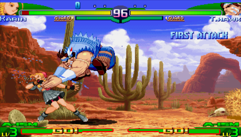 Street Fighter Alpha 3 Max (PSP) screenshot: Karin vs T. Hawk