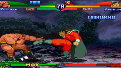 Street Fighter Alpha 3 Max (PSP) screenshot: Zangief vs M. Bison