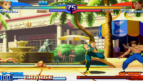 Street Fighter Alpha 3 Max (PSP) screenshot: Chun-Li vs Fei-Long