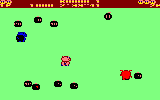 Psycho Pigs UXB (Amstrad CPC) screenshot: A bomb is about to explode