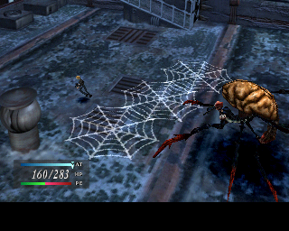 Parasite Eve (PlayStation) screenshot: A giant spider ? Thanks Eve...