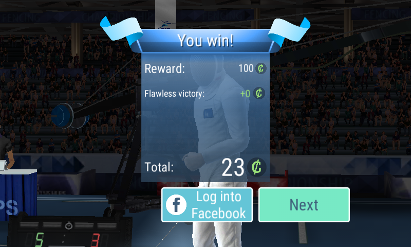 FIE Swordplay (Android) screenshot: Winning a match