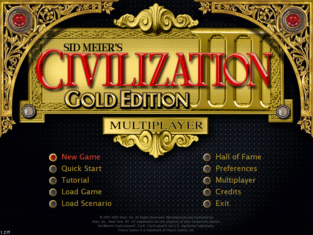 Sid Meier's Civilization III: Gold Edition (Windows) screenshot: Main menu (2K version)