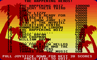 Dizzy Lizzy (Atari ST) screenshot: The high score table