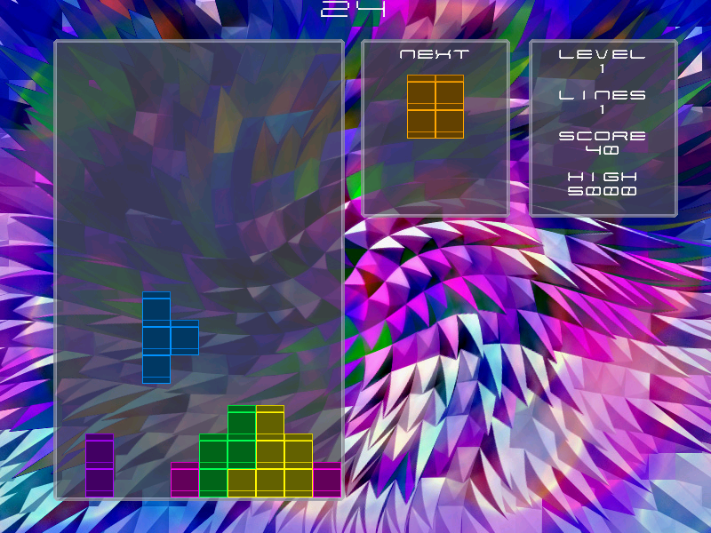 DXtris (Windows) screenshot: 25 Lines mode, with alternate tileset