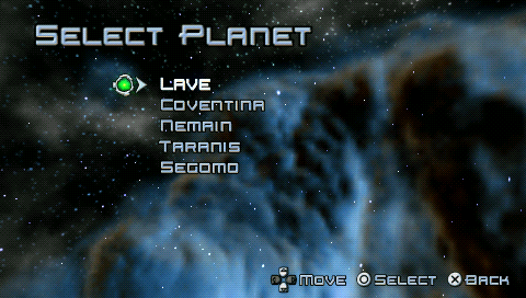 Super Stardust Portable (PSP) screenshot: The available planets