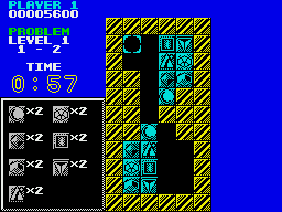 Puzznic (ZX Spectrum) screenshot: Each level has a different puzzle to solve