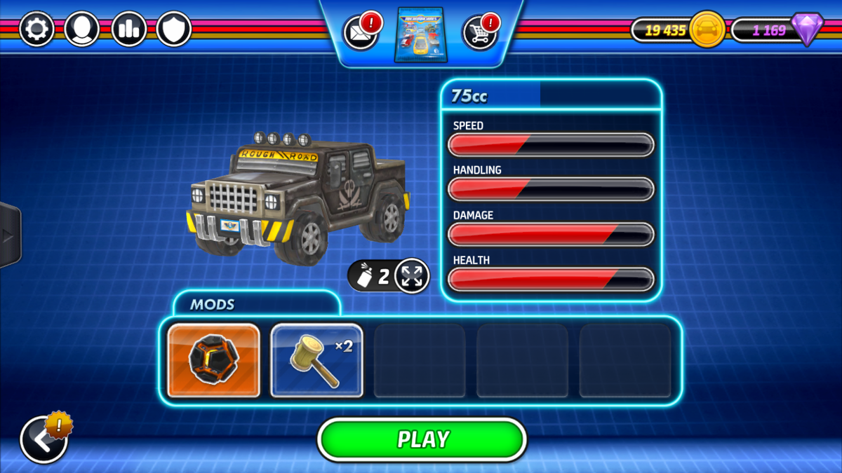 Micro Machines (iPhone) screenshot: A fully upgraded an modified micro machine